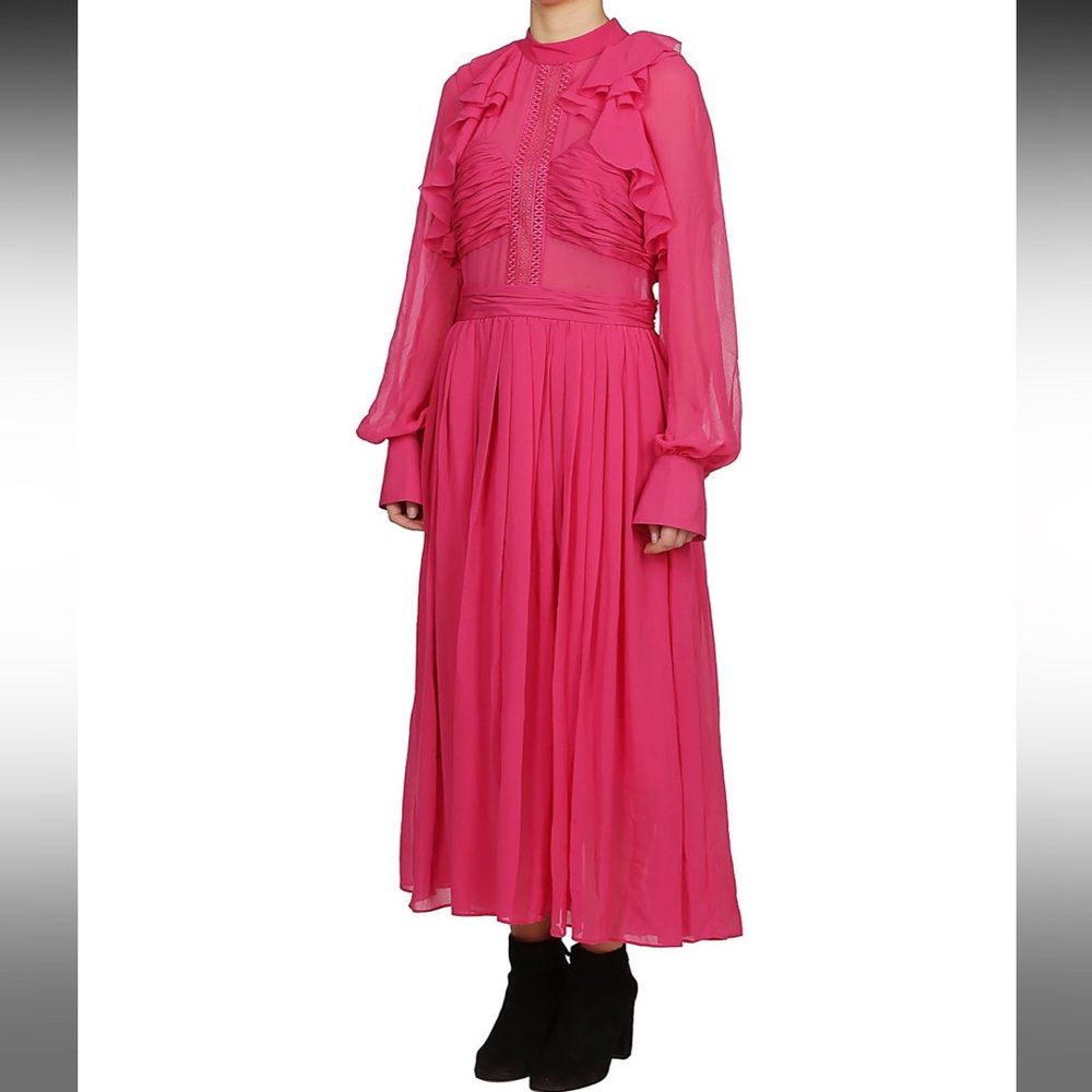 SELF‎ PORTRAIT Ruffle chiffon midi dress Elegant Pink Ruffle Dress